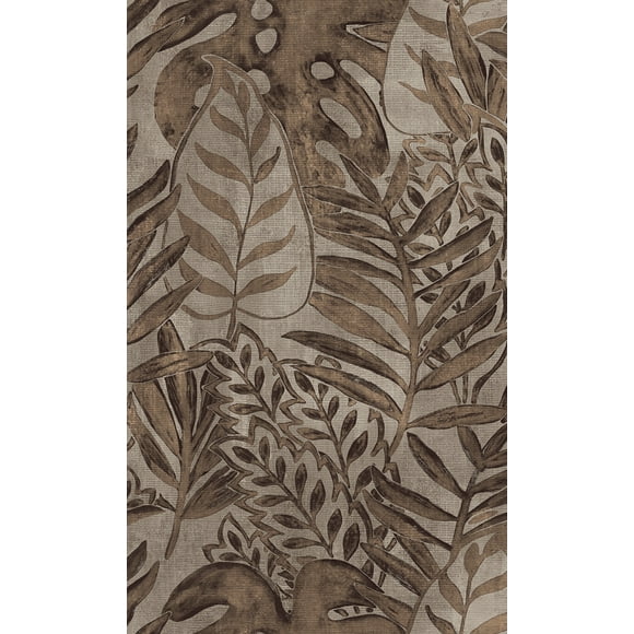 Brown Printed Leaves Tropical Wallpaper R8241