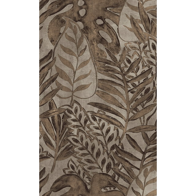 Brown Printed Leaves Tropical Wallpaper R8241