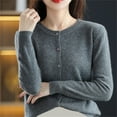 thumbnail image 4 of NIUREDLTD Women's Cardigan Classic Button Down Long Sleeve V Neck Soft Knit Sweater Cardigan Sweaters For Women Dark Gray L, 4 of 4