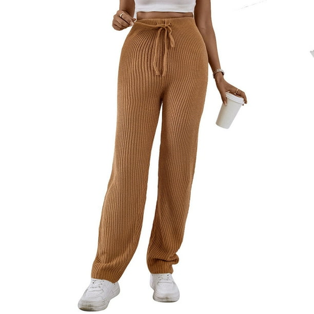 Pantalones largos de punto para mujer, pantalones sueltos de punto para mujer Pantalones de punto de cintura alta para mujer Pantalones largos de punto para mujer Excelencia verdadera