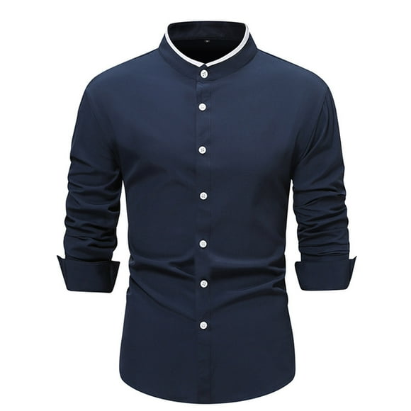 toraway Fall Clothes Mens Shirts Casual Stylish Long Sleeve Lightweight New European Size Men's Stand Long Sleeve Shirt Men's Casual Solid Color Large Size Long Sleeve Shirt L