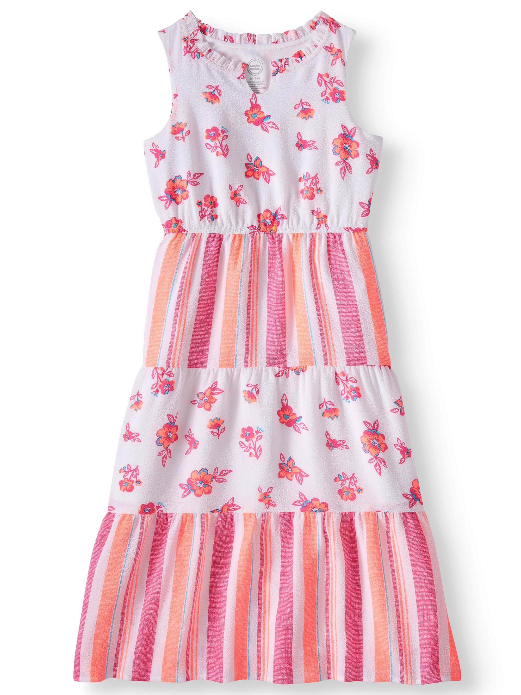 Wonder Nation - Wonder Nation Floral and Stripe Maxi Dress (Little ...