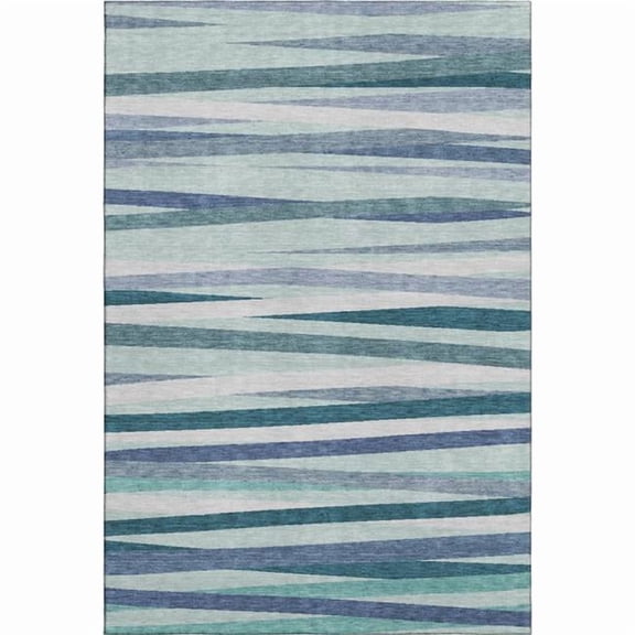 HomeRoots 678522 5 x 8 ft. Teal Ivory & Blue Striped Washable Machine Made Rectangle Area Rug with UV Protection