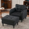 thumbnail image 3 of Accent Chair with Ottoman, Upholstered Button Tufted Armchair with Solid Wood Legs & Cup Holder, Reading Chair with Side Pockets for Bedroom Living Room, Dark Gray, 3 of 8