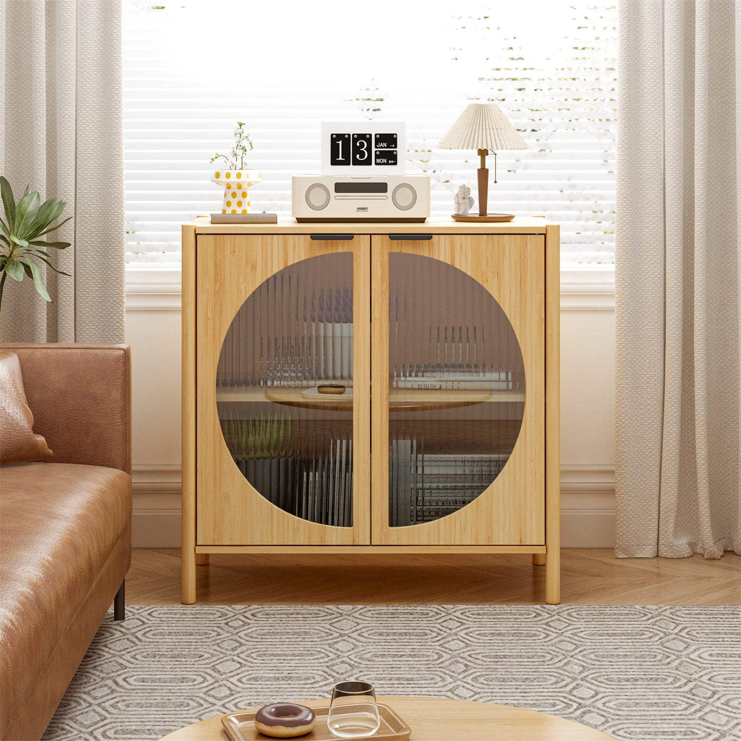 Kadyn Floor Storage Cabinet, Mid-Century Sideboard Buffet Cabinet with 2 Doors, Bamboo Kitchen Storage Cabinet for Dining Room, Living Room, Barnwood Kadyn Floor Storage Cabinet, Mid-Century Sideboard Buffet Cabinet with 2 Doors, Bamboo Kitchen Storage Cabinet for Dining Room, Living Room, Barnwood