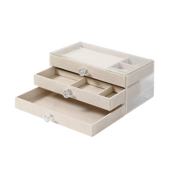 Caja organizadora de joyas jinwen a prueba de polvo escritorio 3 Beige
