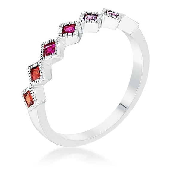 Precious Stars R08737R-V01-05 Precious Stars Silvertone Multicolor Cubic Zirconia Princess-Cut Semi-Eternity Band