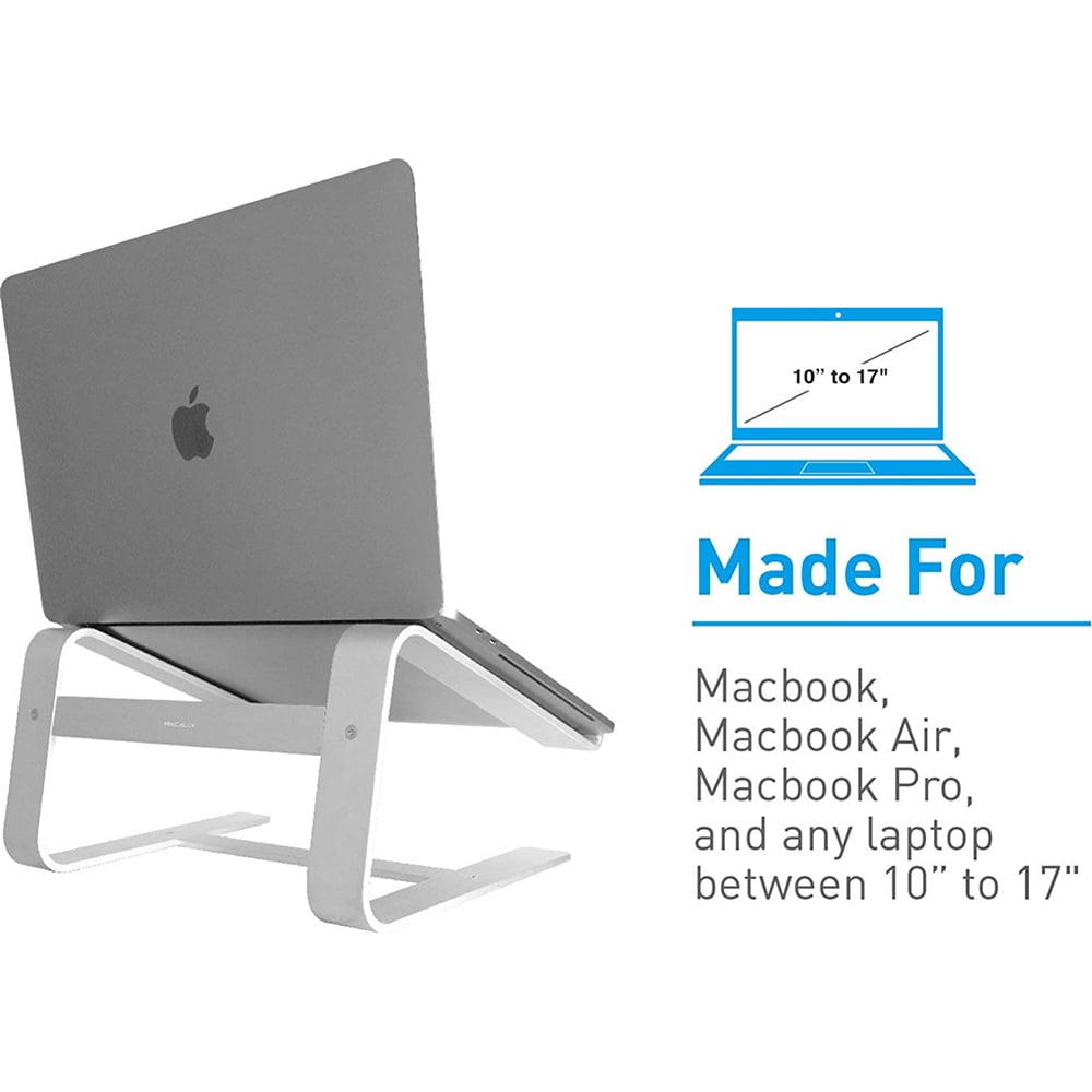 Macally Laptop Stand for Desk - Aluminum Laptop Riser Stand for Desk - Ergonomic Laptop Holder Mount - Use as Macbook Stand (Pro/Air) or Notebook Computer Stand between 10 to 17.3 Inches - Silver
