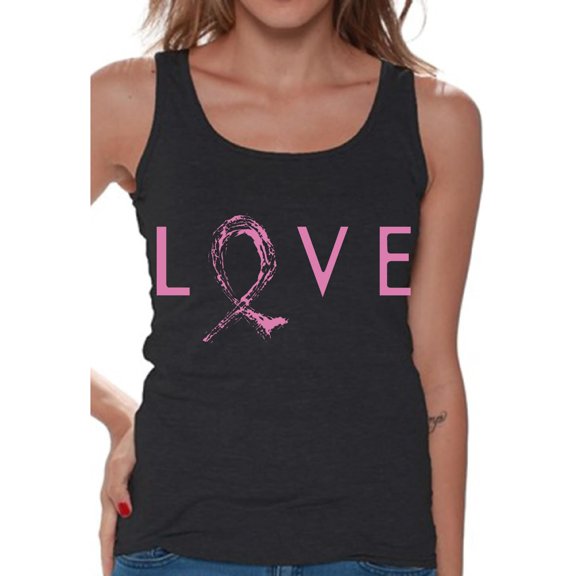 Awkward Styles Love Tank Top for Women Love Ribbon Tank Women's Breast Cancer Awareness Tank Top Cancer Support Ribbon Sleeveless Shirt Pink Ribbon Tank Top Cute Gifts for Breast Cancer Survivor