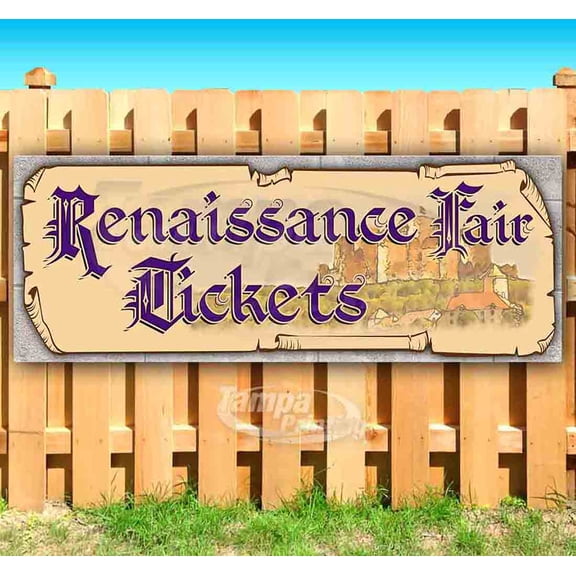 Renaissance Fair Tickets Castle Purple Text 13 oz Vinyl Banner With Metal Grommets