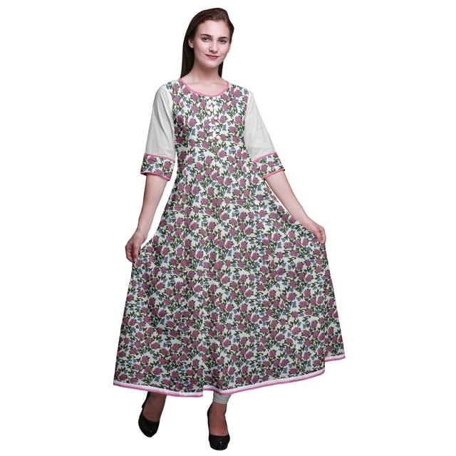 Bimba Robe Anarkali Imprimée pour Femmes, Robe Longue Maxi, Robe Ethnique
