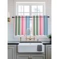 thumbnail image 2 of Pink Green Blue Stripe Tier Curtains 36 Inch Length,Sheer Curtains for Bedroom Living Room Window Farmhouse Stripes Contemporary Small Half Window Kitchen Curtains & Drapes 27.5"x36" 2 Panels, 2 of 6