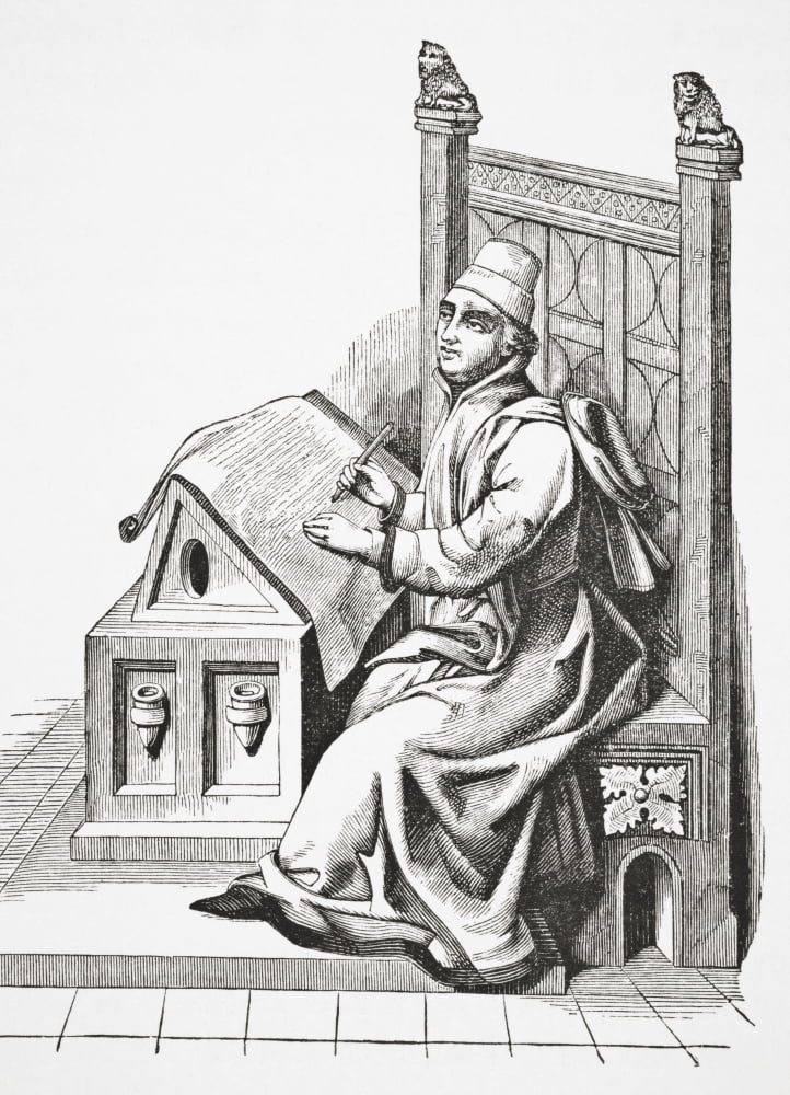 Copyist Writing On A Sheet Of Vellum After A Miniature From A 15Th Century Manuscript From Science And Literature In The Middle Ages By Paul Lacroix Published London 1878 Canvas Art - Ken Welsh Desig