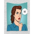 thumbnail image 1 of Lips Tapestry, Top Secret Silence Businesswoman Concept Comic Pop Art Retro Style on Dotted Pattern, Wall Hanging for Bedroom Living Room Dorm Decor, 40"W X 60"L, Multicolor, by Ambesonne, 1 of 2