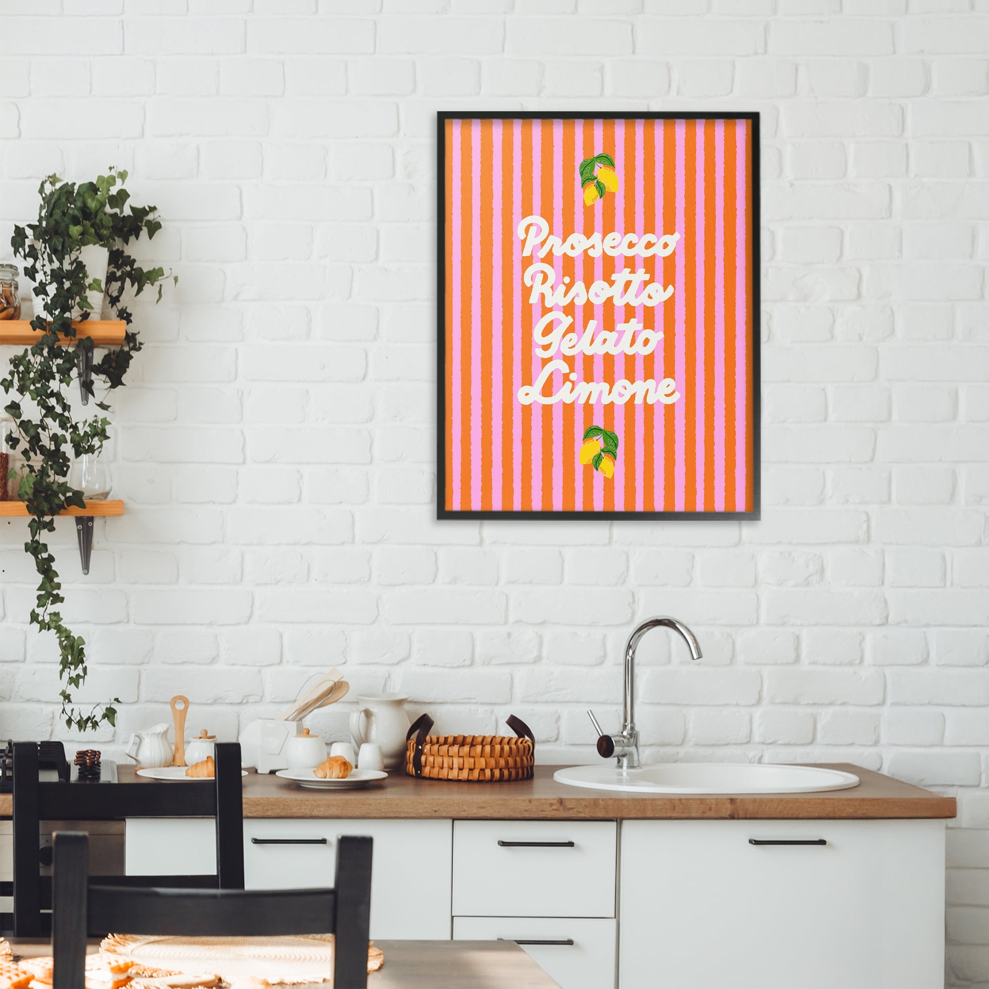 Stupell Industries Italian Enjoyment over Stripes Black Framed Giclee Art, design by Indira Prieto | IndySign