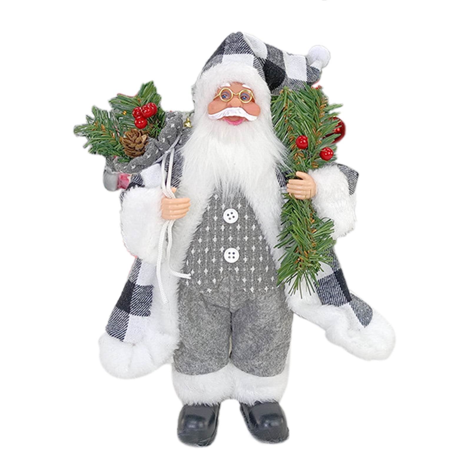 12in Santa Claus Figures knitted Coat, Standing Santa Claus Dolls Christmas Figurine Collection for Desktop Decor Christmas Scene Xmas Gift