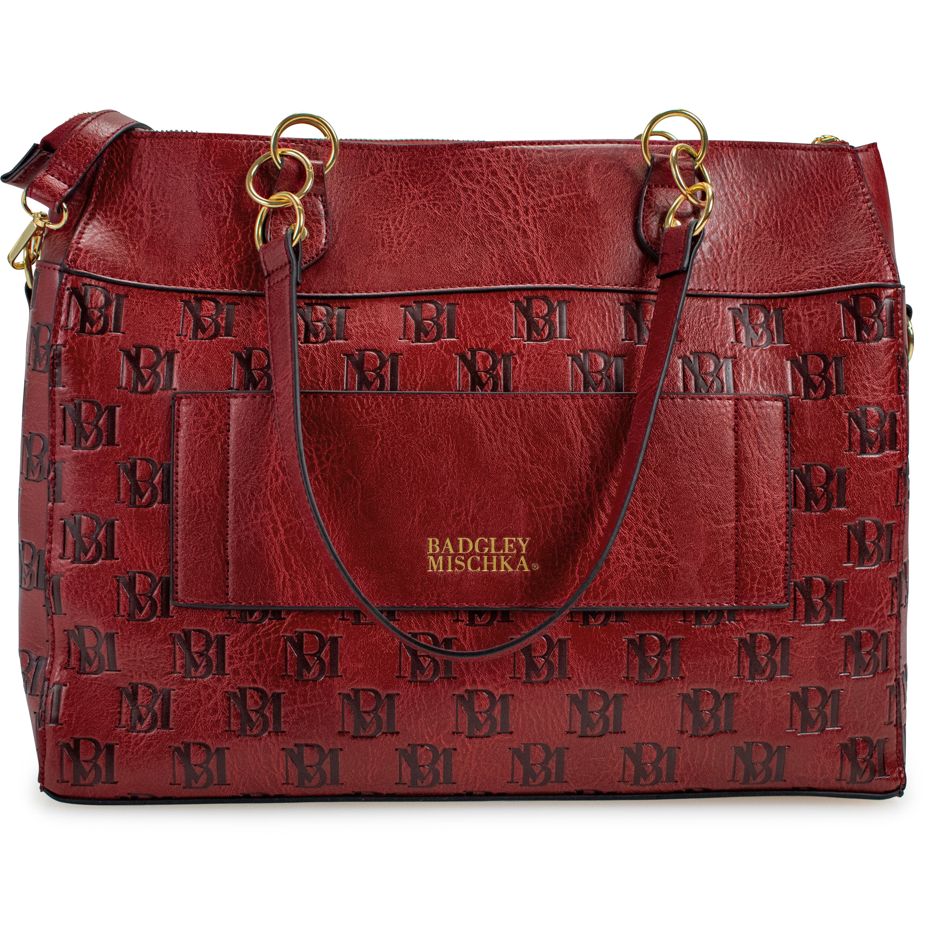 Badgley Mischka Women's Madalyn Vegan Leather Unisex Travel Tote Weekender Duffle Bag (Burgundy)