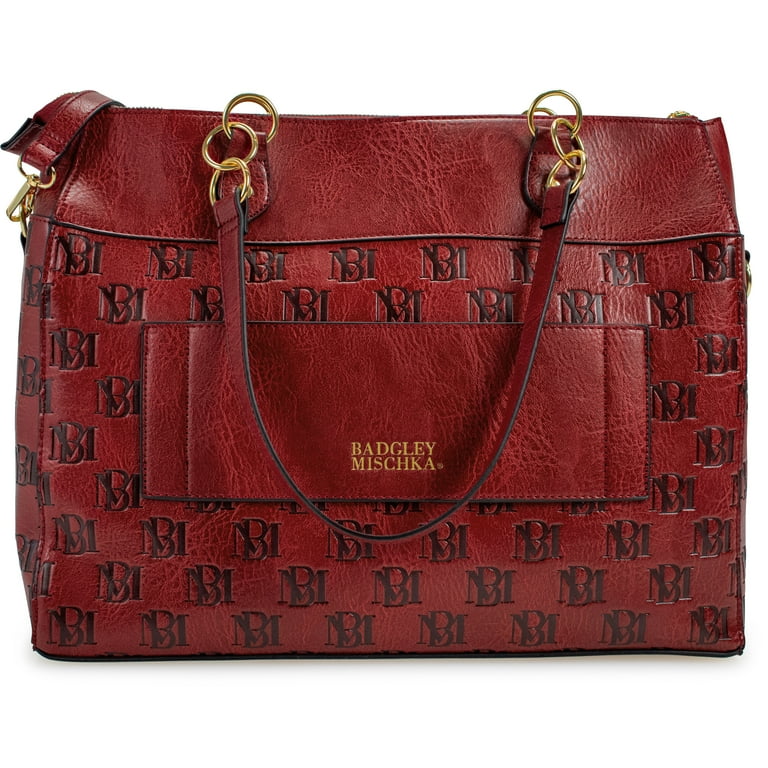 Badgley Mischka Women s Madalyn Vegan Leather Unisex Travel Tote Weekender Duffle Bag Burgundy