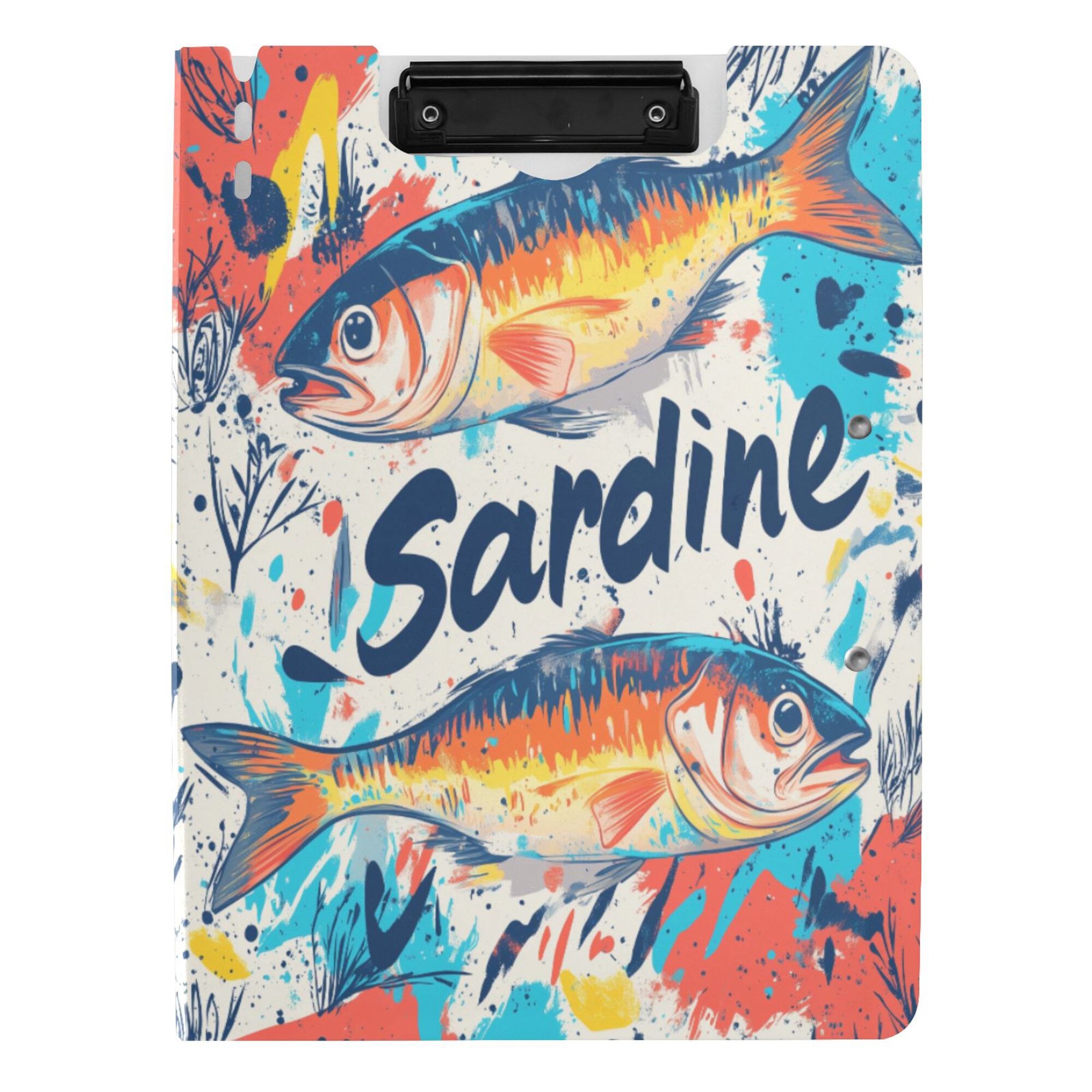 FORMRS A4 Clipboard Folder with Pen Holder Horizontal Foldable School Office Binder, Yellow Sardines Pattern