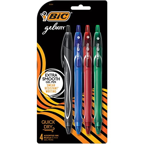 BIC Gel-Ocity Quick Dry Gel Pens, Medium Point Retractable (0.7mm), Black Ink Gel Pen, 4-Count