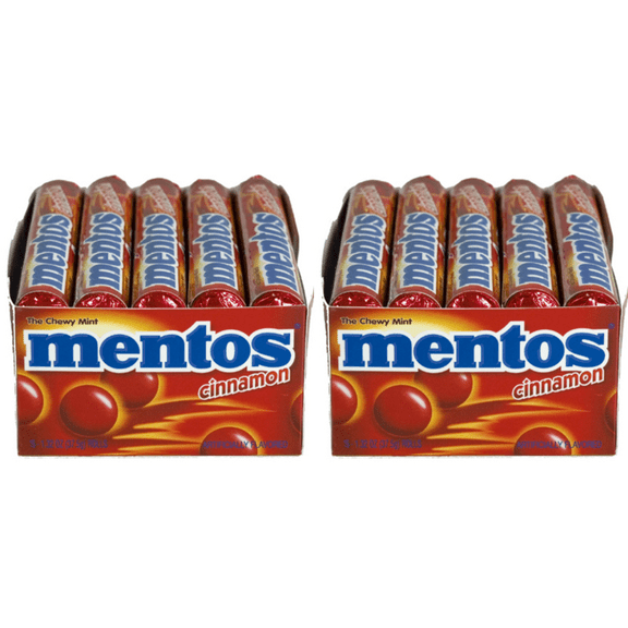 Mentos Candy Chewy Mint Rolls, Cinnamon, Non Melting, Party, Concessions, Non Melting, 15 Rolls Each Pack (2 Pack)