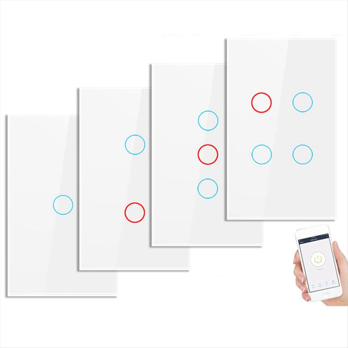 Tuya US Plug WiFi Smart Wall Switch 4 Gang No Neutral Wire Touch Sensor LED Light Switches Smart Home Black