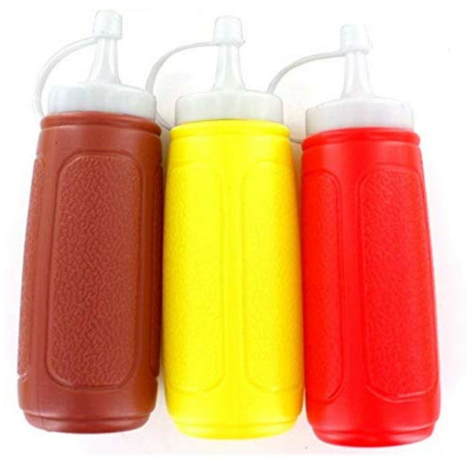 Set of 3 Widemouth Sauce Bottle 24oz Clear/Red/Yellow Mayo/Ketchup/Mustard 