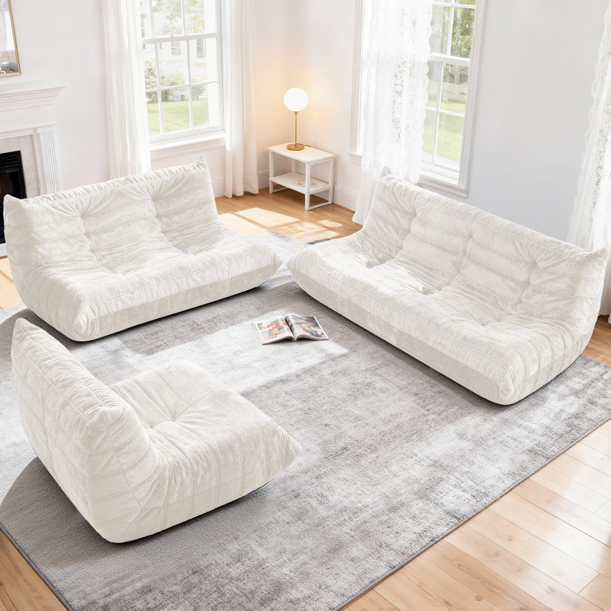 HARIPUL Bean Bag Loveseat Chair, Memory Foam Filled Plush Sofa Beanbag for Adults, Lounge Chair for Home or Gaming Room, Beige Plush