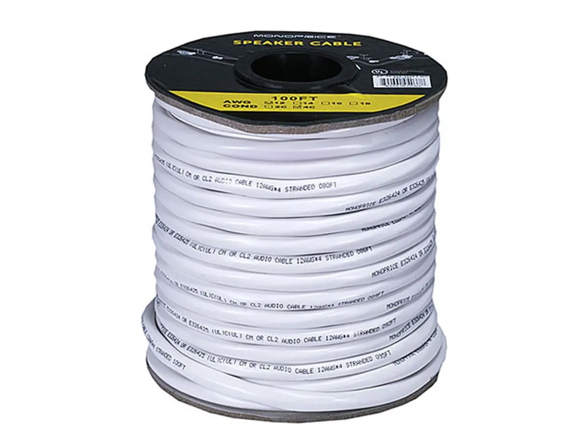 Monoprice Speaker Wire, CL2 Rated, 4-Conductor, 12AWG, 100ft, White
