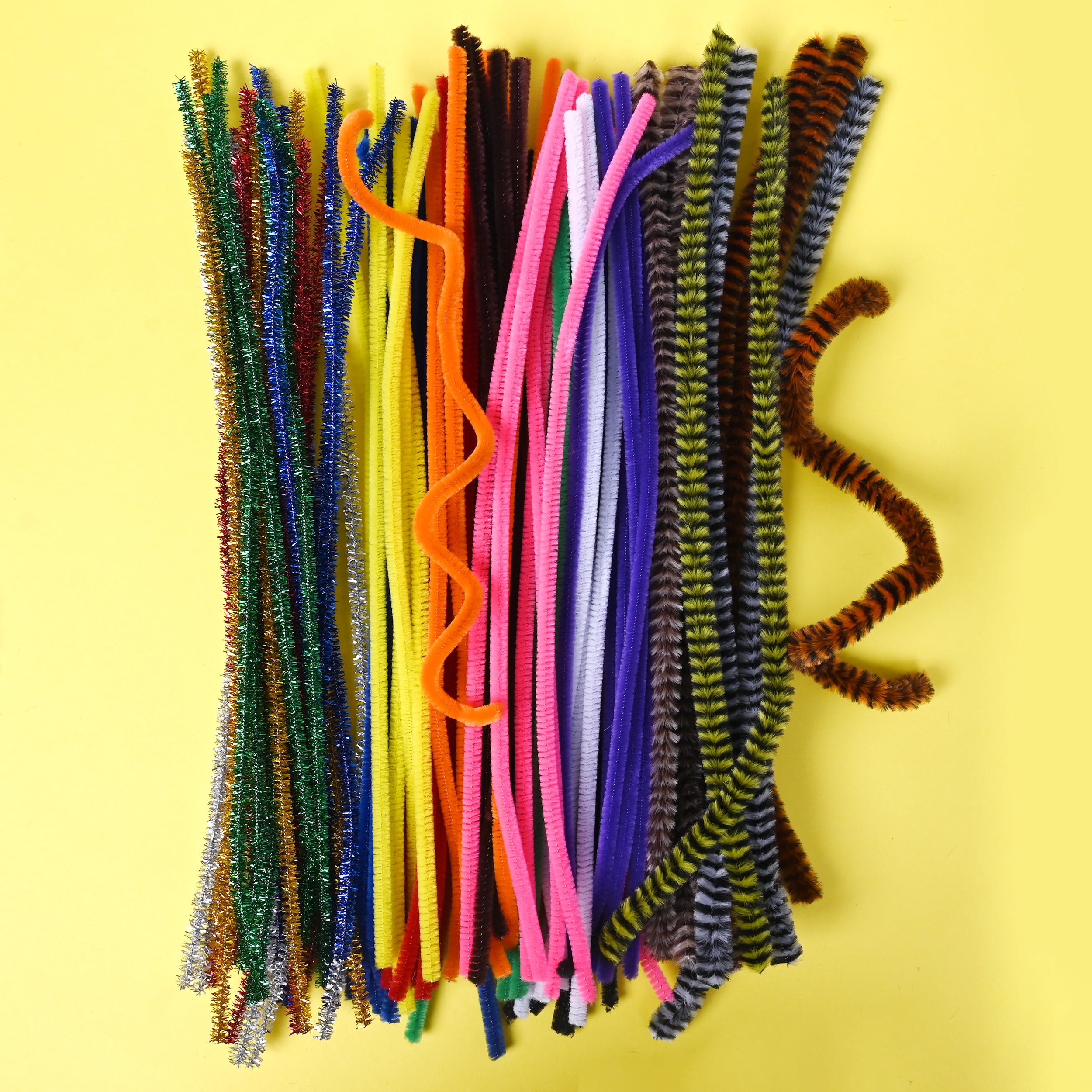 Hello Hobby Fuzzy Craft Kit, 300 Count, Natural Multicolor Chenille Stems and Poms for Kids Crafts and DIY Projects