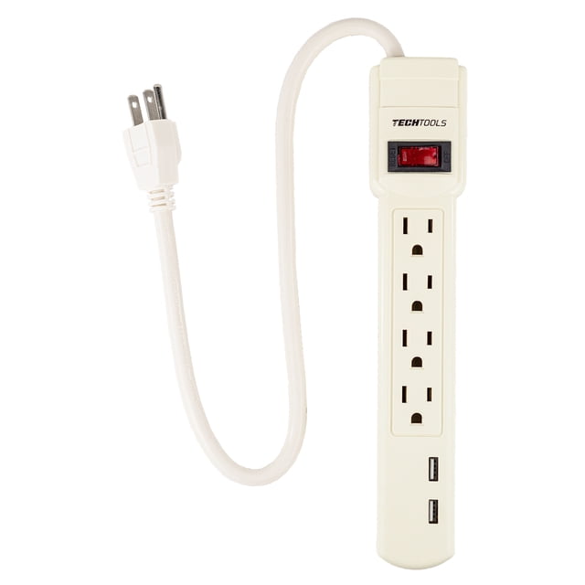 Barra Multicontacto con 4 Tomas Polarizadas y 2 de Carga USB de 50 cm. Clavija de 2.08 mm, 127 V, 60 Hz, 15 Amps, 1875 W. (Blanco) CNX MULTI504UB