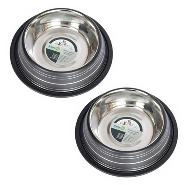 Iconic Pet 51466 16 oz. Color Splash Stripe Non-Skid Pet Bowl - Black