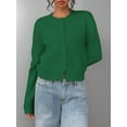 thumbnail image 5 of Women'S Button Down Long Sleeve Crewneck Crop Cardigan Sweater Cute Knitwear Clothes Green XL, 5 of 7