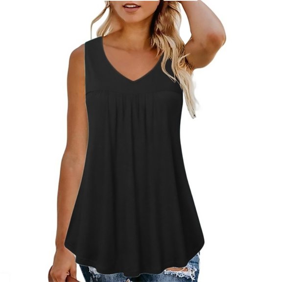 Fshinging Womens Tank Top Solid Sleeveless V Neck Ruched Summer Casual 2026 Slim Fitted Basic Layering Shirts Black L