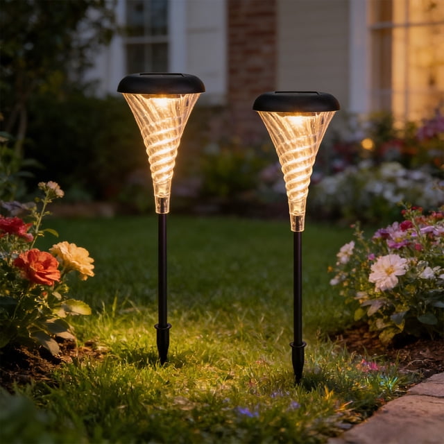 CaiYueKe 2 Pcs Solar Landscape Lights Outdoor Waterproof LED Garden Lights for Yard Pathway Driveway Decorative Lawn Lights Courtyard Patio Ground Plug in Stake Lights