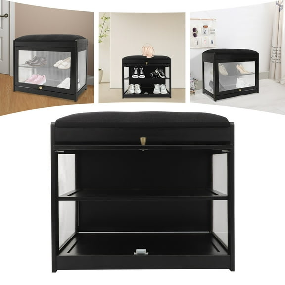 Entryway Shoe Bench Shoe Rack Bench with Cushion Shoe Rack Bench 50cm Black for Entrances, Hallways, Bedroom
