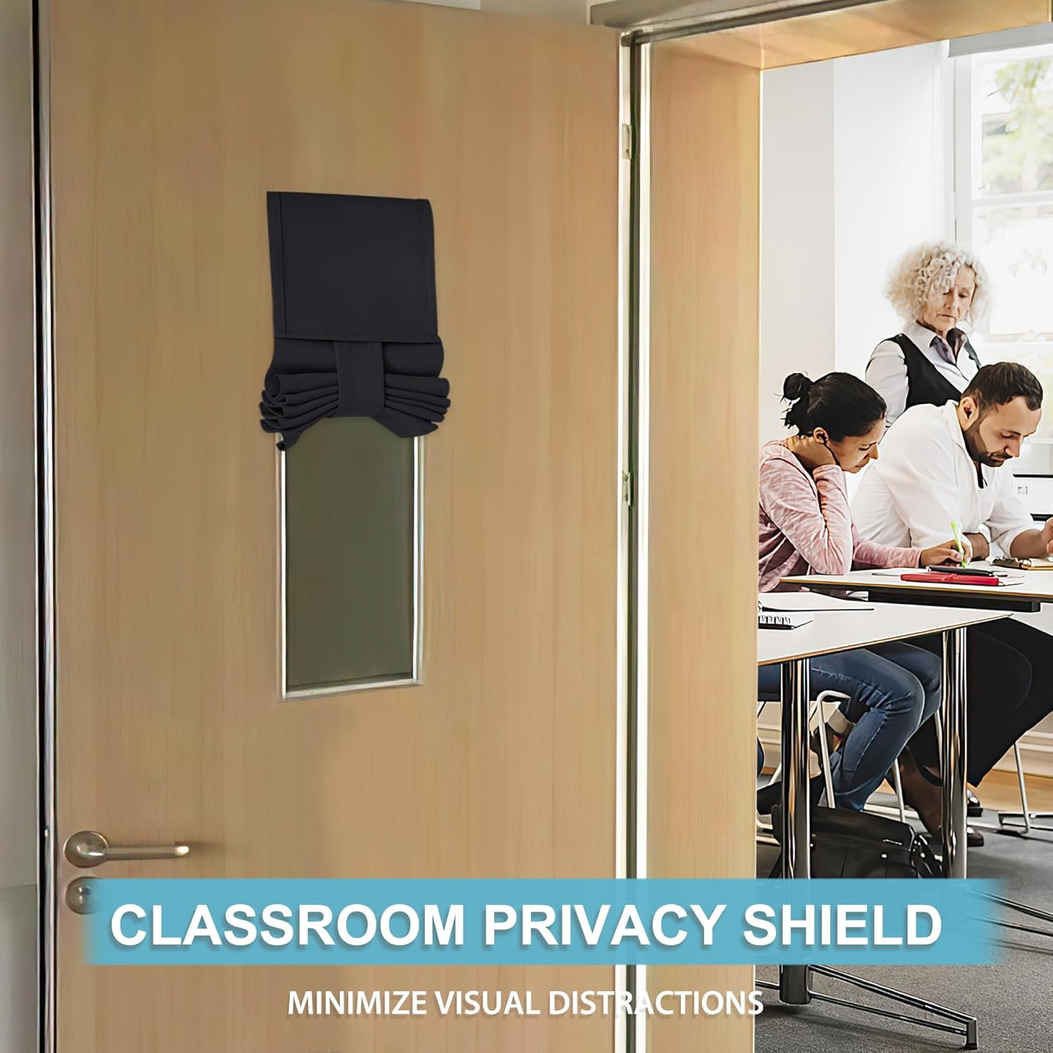 Classroom Door Window Cover, Blackout Shades for Classroom Windows and Doors Cover Lockdown Shades, Room Darkening Design Blocks Views,No Drill Stick on Blinds, W8 x L36, 1 Panel, Black