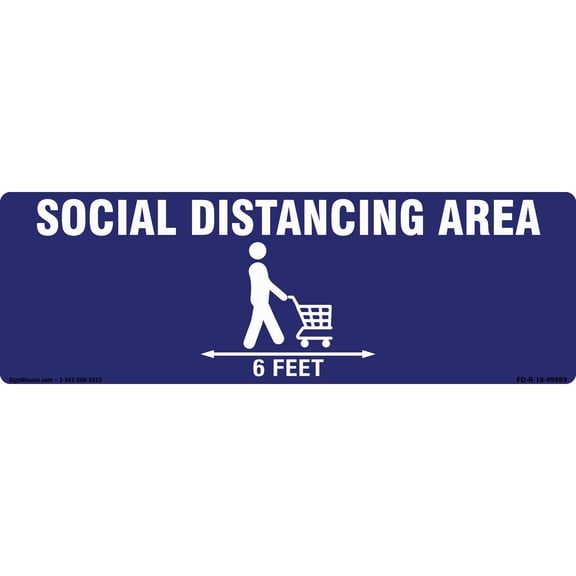 SignMission 6 x 18 in. Non-Slip Floor Graphic Coronavirus Vinyl Decal - Social Distancing Cart Rectangle