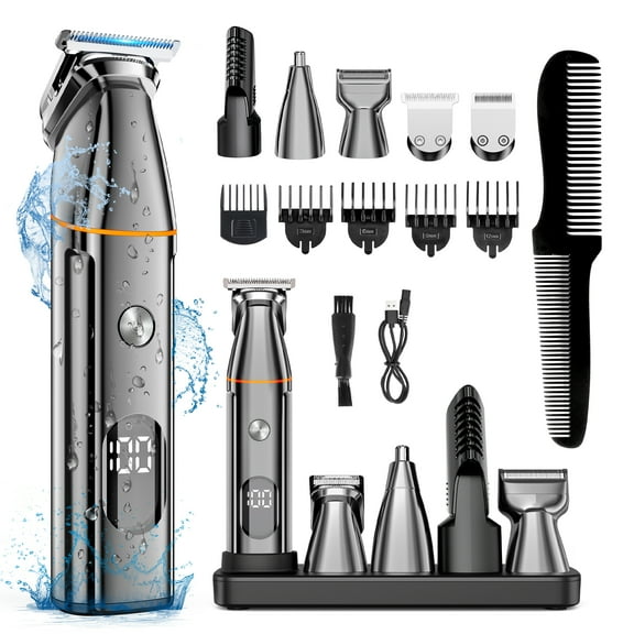 Hair Clipper for Men, 5-in-1 Cordless Nose Beard Trimmers, Professional Haircutting & Grooming Kit, IPX7 Waterproof Face Body Ball Shaver Wet/Dry with LED Display, USB Rechargeable for Father Husband