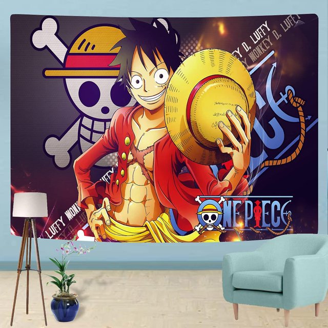 -Tapiz de una pieza de anime Luffy para colgar en la pared, telón de fondo para fiesta, decoración de pancarta de 60 x 80 pulgadas