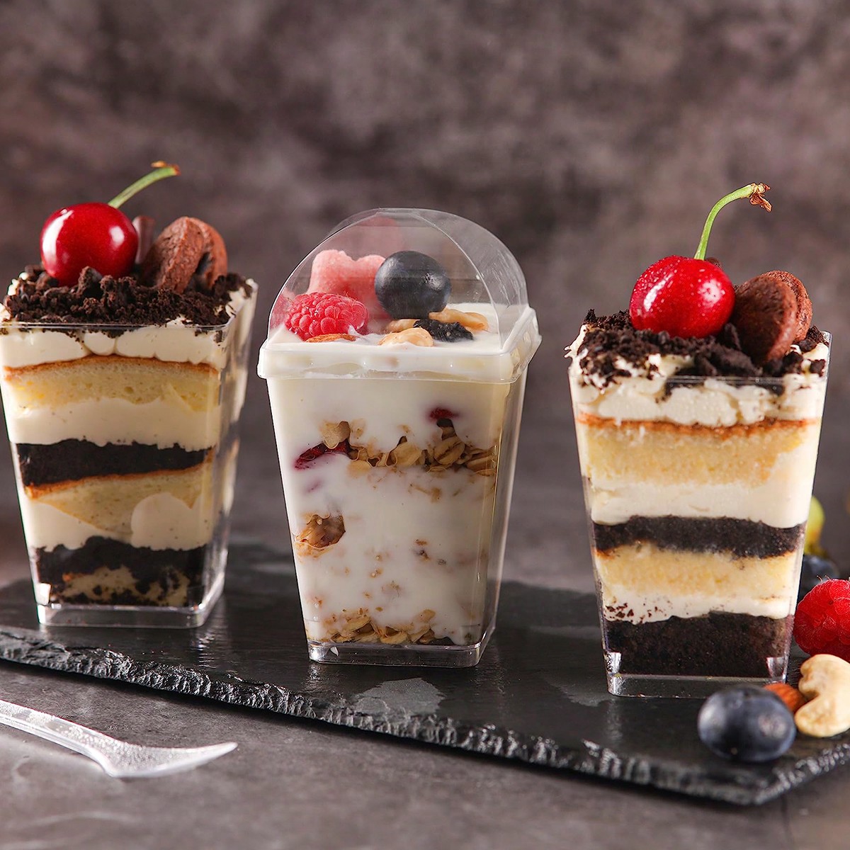 Motthjcw 50 Pcs 5 Oz Clear Square Dessert Cups With 100 Sticks - Disposable Plastic Charcuterie Cups For Parties, Catering, Yogurt & Fruit