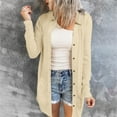 thumbnail image 2 of BLOCLOALO Long Sleeve Cardigan for Women Button Up Sweaters Fashionable and Casual Solid Color Button Tie Pocket Cardigan Jacket Collared Shirts Office Cardigan Boyfriend Sweaters for Women Beige L, 2 of 8