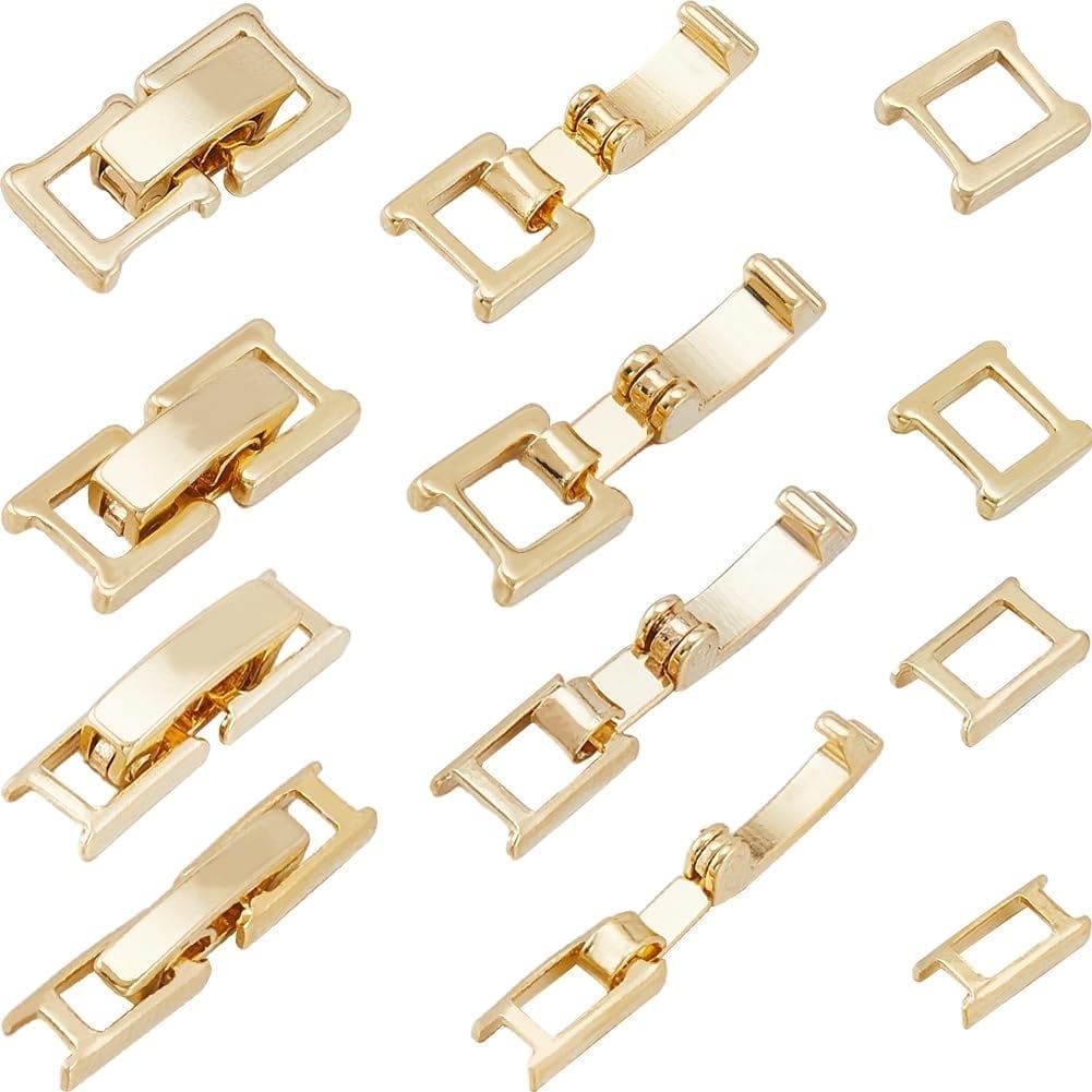 1 Box 12PCS 24K Gold Plated Fold Over Clasp Necklace Extension Clasps Metal Bracelets Extenders Clasps Fastener Extension Clasps for Jewelry Making Bracelet Necklaces Women DIY Craft