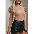 thumbnail image 4 of Women's Brown Puff Sleeve Suede Bodysuit, 4 of 18