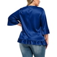 thumbnail image 3 of Lmueinov Womens Satin Summer Tops Plus Size 3/4 Length Sleeve Ruffle Hem Shirts Crew Neck Solid Flowy Casual Trendy Fall Going Out Tops for Women S-5XL, 3 of 4