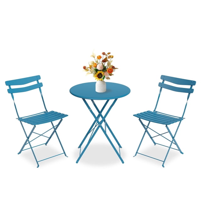 QinaQin Patio Bistro Set with Foldable Table and 2 Chairs, Powder Coated Metal Frame, 3Pcs