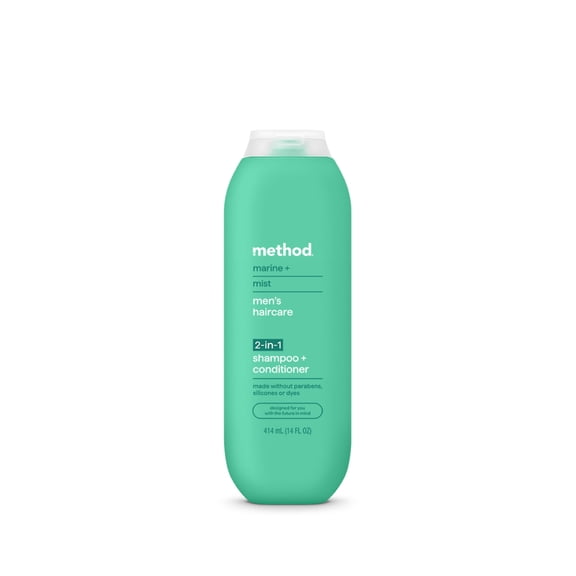 Method Men 2-in-1 Shampoo and Conditioner, Marine   Mist - Cleans and Conditions with Argan and Jojoba Oil - Made without Parabens - 14 oz
