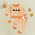 thumbnail image 2 of Pimfylm Toddler Baby Boy Clothes Fall Winter Outfit, 2t Boys Shorts Toddler Baby Boy Halloween Outfit Long Sleeve Pumpkin Tractor Embroidered Knit Sweatshirt And Pants Set, 2 of 8