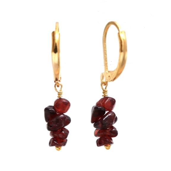 Gempires Red Garnet Leverback 14k Gold Plated Gemstone Hoop Earrings for Women
