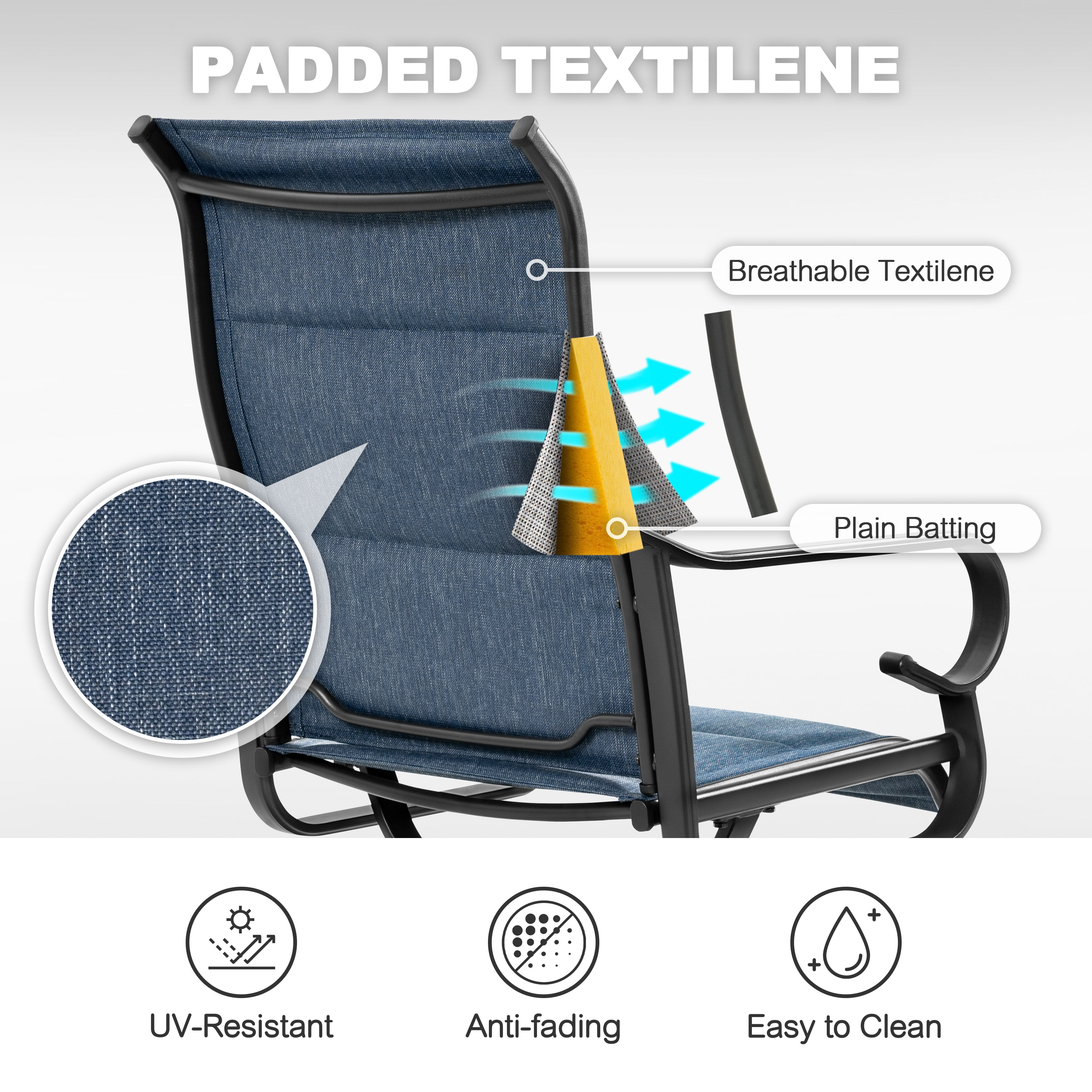 Nuu Garden Patio Swivel Dining Chairs Set of 2, High Back with Padded All-Weather Breathable Textilene, Powder-Coated Swivel Rocker Chairs for Lawn, Porch or Garden, Blue